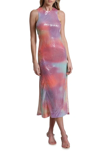 Avec Les Filles Tie Dye Sequin Cutout Cocktail Midi Dress In Miami Sunset