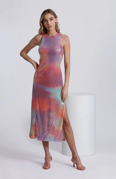Avec Les Filles Tie Dye Sequin Cutout Cocktail Midi Dress In Miami Sunset