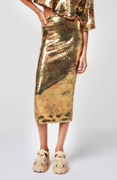Shop Smythe Sequin Stretch Skirt In Gold Floral