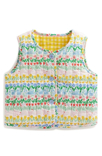 Shop Mini Boden Kids' Floral Quilted Vest In Multi Spring Stripe