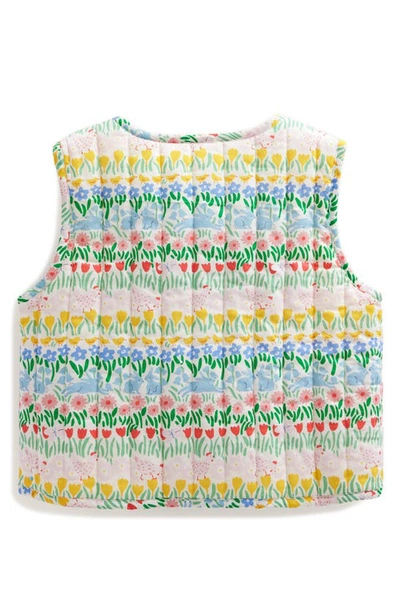 Shop Mini Boden Kids' Floral Quilted Vest In Multi Spring Stripe