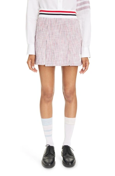 Shop Thom Browne Box Pleat Tweed Miniskirt In Red/ Blue/ White