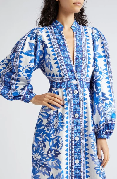 Shop Farm Rio Flora Tapestry Long Sleeve Linen Blend Shirtdress