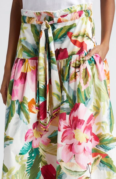Shop Farm Rio Painted Flowers Belted Cotton Maxi Skirt In Painted Flowers White