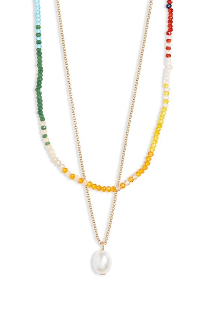 Shop Bp. Imitation Pearl Pendant Layered Necklace In Bright Multi- Gold