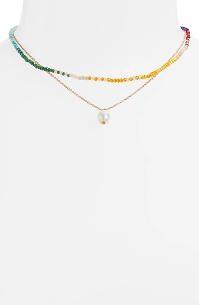 Shop Bp. Imitation Pearl Pendant Layered Necklace In Bright Multi- Gold