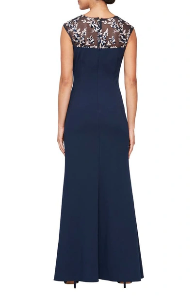 Shop Alex Evenings Embroidered Sleeveless Gown In Navy/ Pink