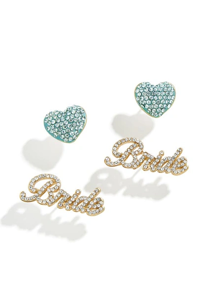 Baublebar Something Blue Pave Bride & Heart Stud Earrings In Gold Tone In Blue Multi
