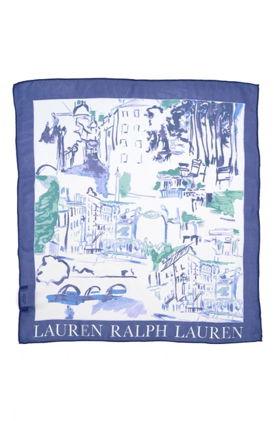Shop Lauren Ralph Lauren Spring Conversational Silk Square Scarf In Navy