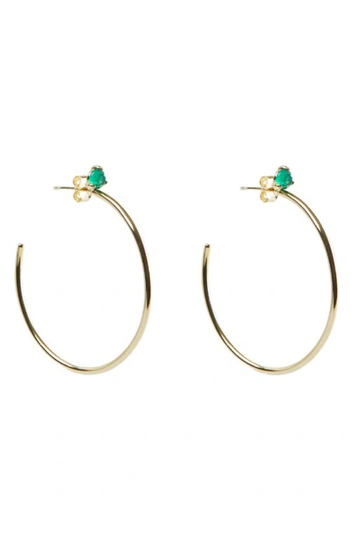 Shop Argento Vivo Sterling Silver Semiprecious Stone Hoop Earrings In Gold/ Green