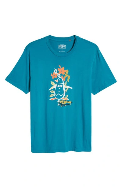 Shop Original Penguin Pete Floral Cotton Graphic T-shirt In Tahitian Tide