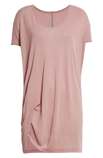 Shop Rick Owens Hiked Asymmetric Drape Detail Jersey T-shirt In Dusty Pink