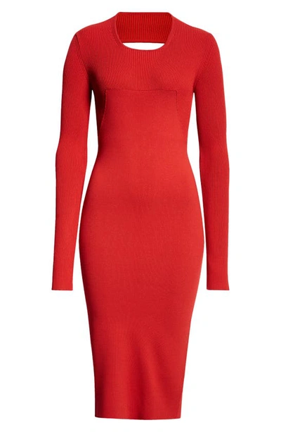 Shop Rick Owens Lido Long Sleeve Open Back Knit Dress In Cardinal Red