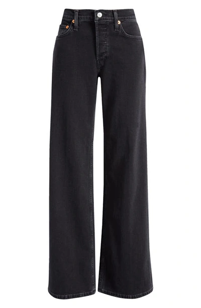 Shop Re/done Mid Rise Wide Leg Jeans In Washed Noir
