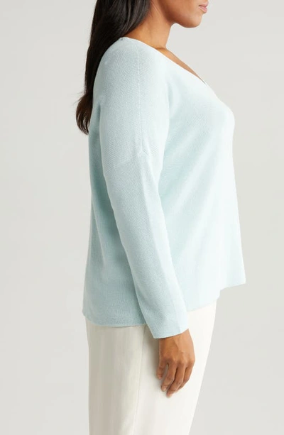 Shop Eileen Fisher Organic Cotton V-neck Sweater In Clear Water
