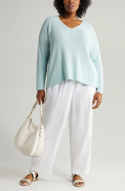 Shop Eileen Fisher Organic Cotton V-neck Sweater In Clear Water