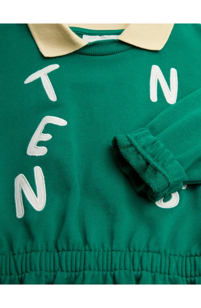 Shop Mini Rodini Kids' Tennis Appliqué Long Sleeve Organic Cotton Graphic Sweatshirt Dress In Green
