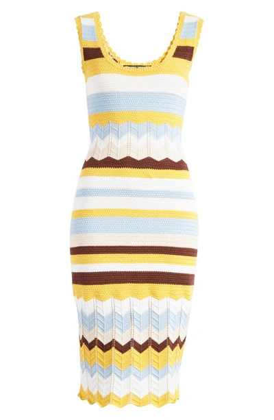 Shop French Connection Nellis Stripe Sleeveless Cotton Sweater Dress In Banana-cash Blue Multi