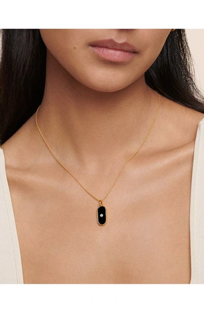 Monica Vinader Gold Gemstone Tablet Pendant Charm Black Onyx In 18ct Gold Vermeil