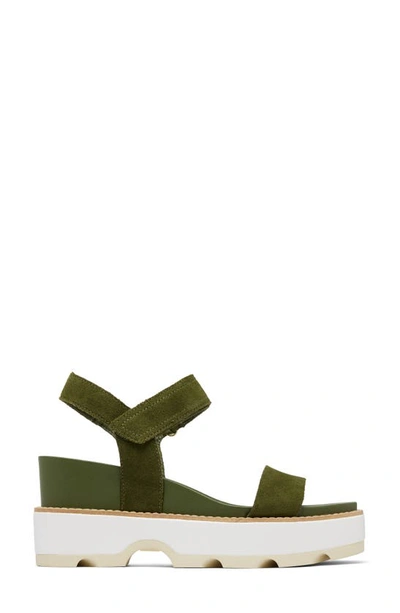 Shop Sorel Joanie Iv Y Strap Wedge Sandal In Utility Green/ Honey White