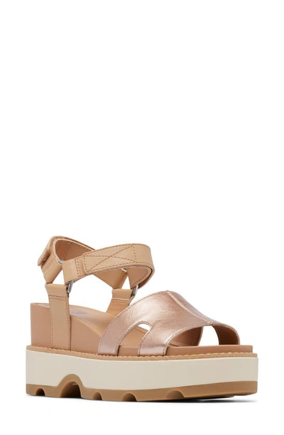 Shop Sorel Joanie Iv Ankle Strap Platform Wedge Sandal In Honest Beige/ Gum