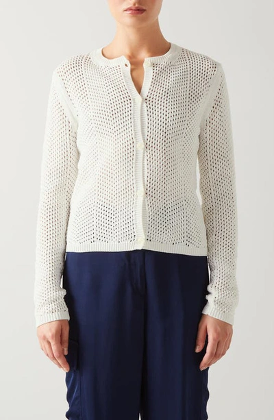 Shop Lk Bennett Ava Open Stitch Cotton Blend Cardigan In White