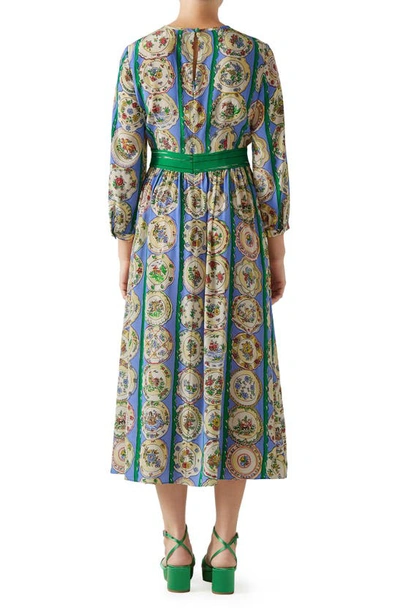 Shop Lk Bennett Erica Decorative Plate Print Silk Midi Dress In Blue