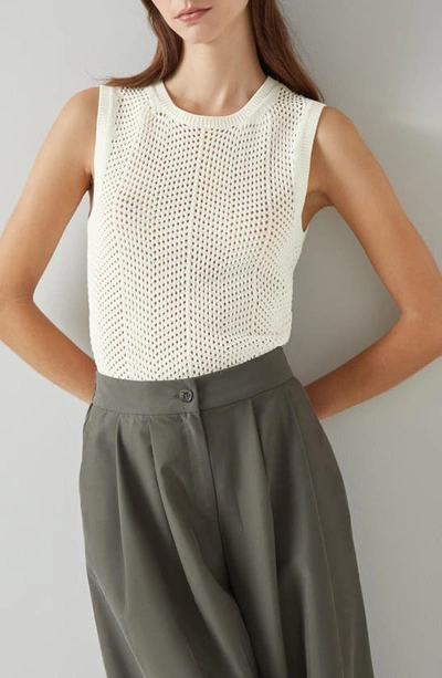 Shop Lk Bennett Ava Open Stitch Sleeveless Cotton Blend Sweater In White