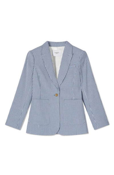 Shop Lk Bennett Gene Stripe Cotton Blend Blazer In Blue