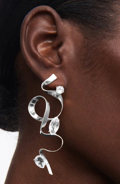 Sterling King Crystal Ribbon Drop Earrings In Sterling Silver