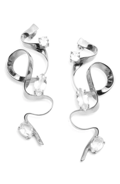 Sterling King Crystal Ribbon Drop Earrings In Sterling Silver