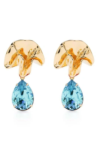 Shop Sterling King Delphinium Mini Crystal Drop Earrings In Gold - Aquamarine