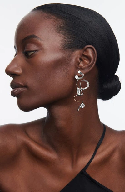 Sterling King Crystal Ribbon Drop Earrings In Sterling Silver