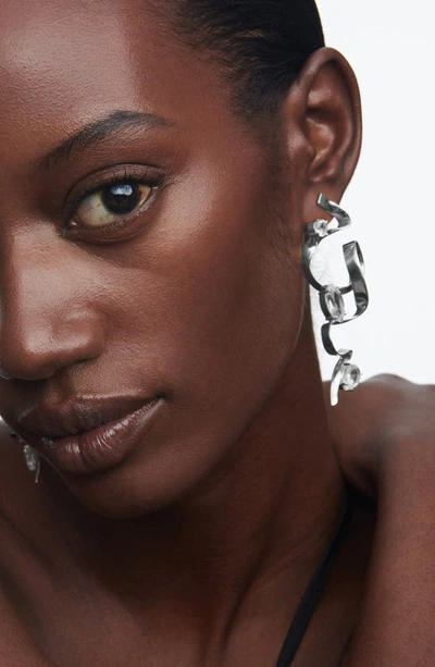 Sterling King Crystal Ribbon Drop Earrings In Sterling Silver