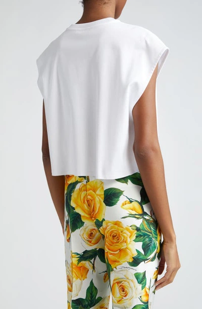 Shop Dolce & Gabbana Rose Appliqué Crop Cotton T-shirt In Bianco Ottico
