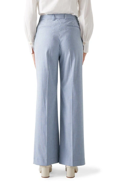 Shop Lk Bennett Gene Stripe Wide Leg Cotton Blend Pants In Blue