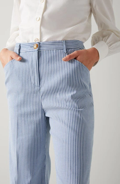 Shop Lk Bennett Gene Stripe Wide Leg Cotton Blend Pants In Blue