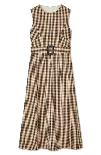 Shop Lk Bennett Rae Check Sleeveless Midi Dress In Brown