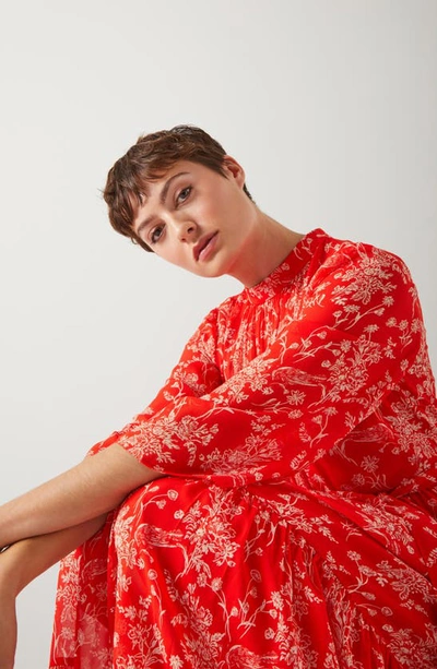 Shop Lk Bennett Olivia Floral Tiered Silk Maxi Dress In Red