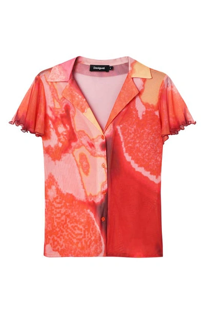 Shop Desigual Nerea Short Sleeve Button-up Camp Shirt In Orange