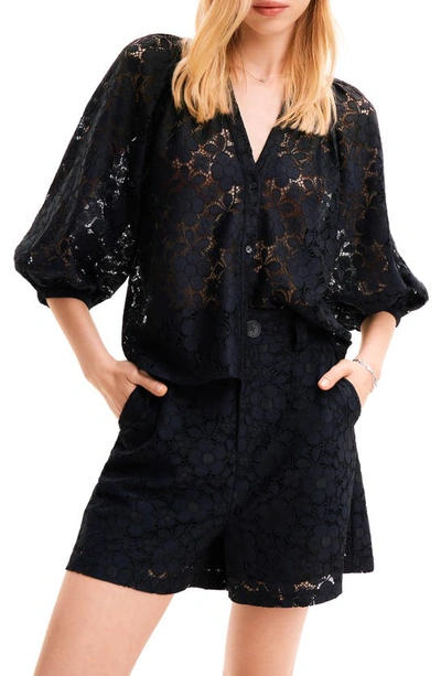 Shop Desigual Floral Lace Shorts In Black
