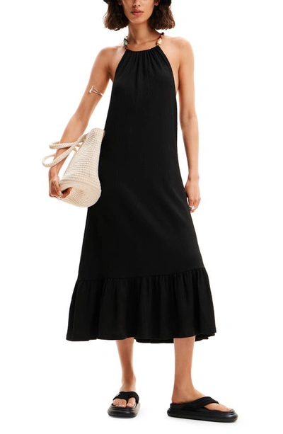 Desigual Leila Beaded Halter Midi Sundress In Black