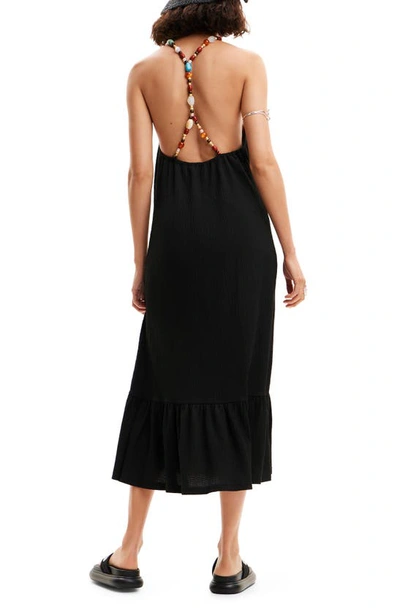 Desigual Leila Beaded Halter Midi Sundress In Black