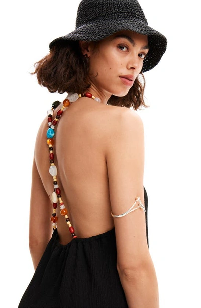 Desigual Leila Beaded Halter Midi Sundress In Black