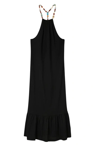 Desigual Leila Beaded Halter Midi Sundress In Black