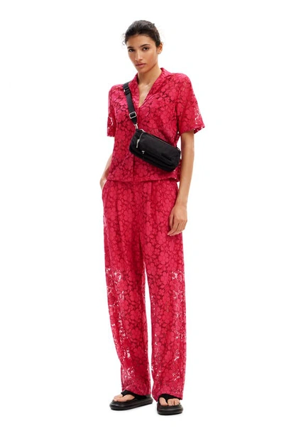 Shop Desigual Dharma Floral Lace Pants In Red