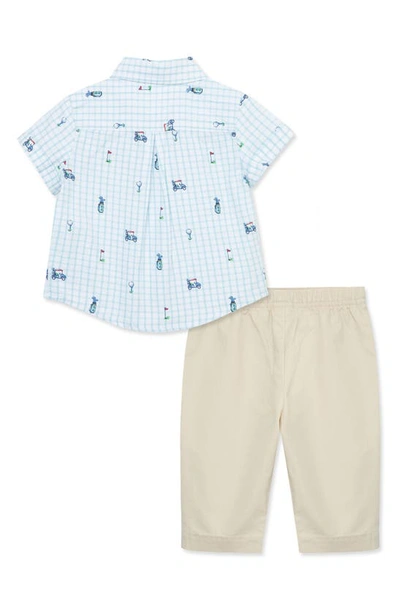 Shop Little Me Golf Short Sleeve Cotton Button-up Shirt & Pants Set In Tan