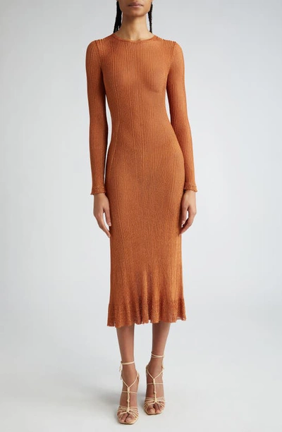 Shop Ulla Johnson Simone Long Sleeve Rib Sweater Dress In Bronze