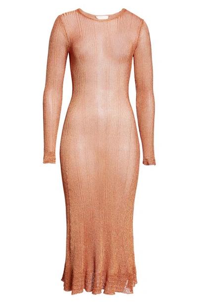 Shop Ulla Johnson Simone Long Sleeve Rib Sweater Dress In Bronze