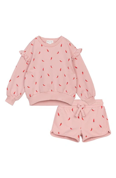 Shop Miles The Label Hot Pepper French Terry Sweatshirt & Shorts Set In Light Pink